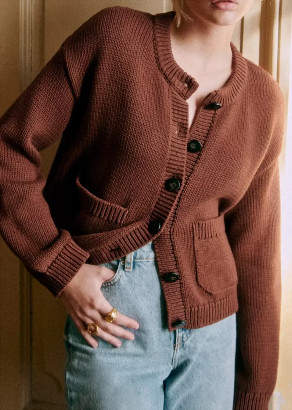 Patch Pockets On Front Cardigan Knitwear