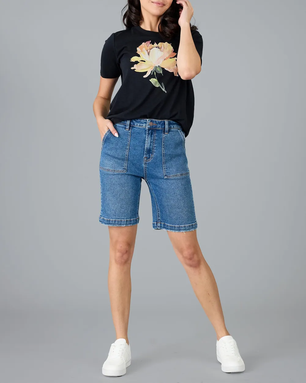 Black Graphic T-Shirt With Floral Print