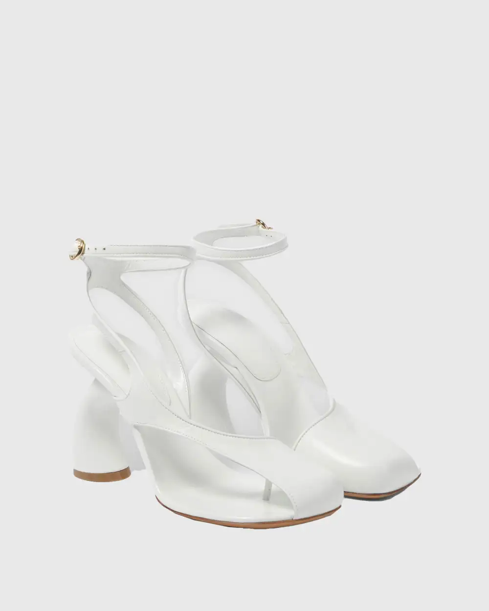 Split Toe Flared Heel Sandals in White