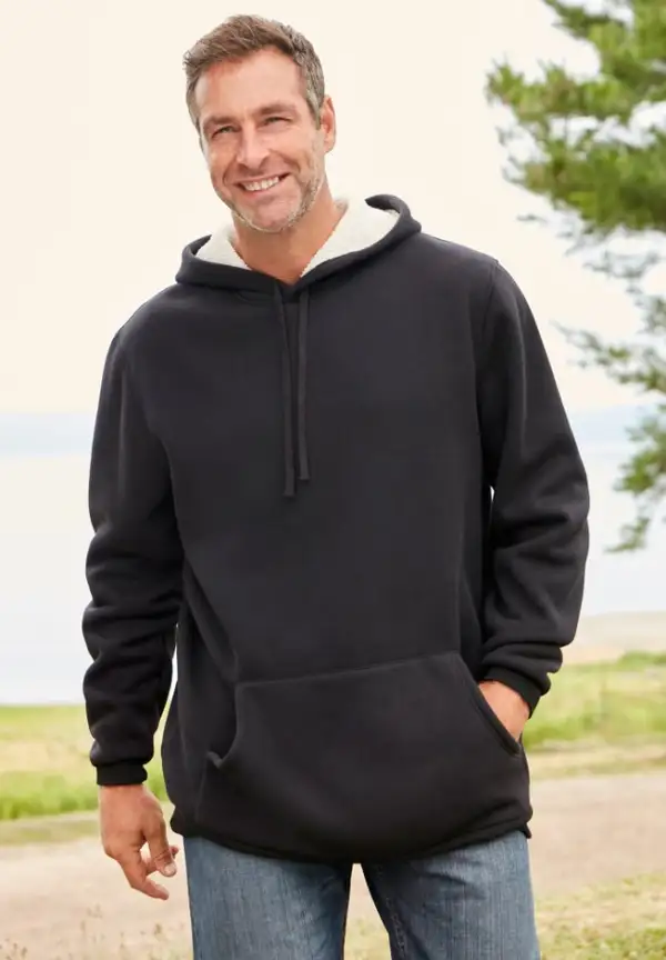 Sherpa-Lined Thermal Waffle Pullover Hoodie