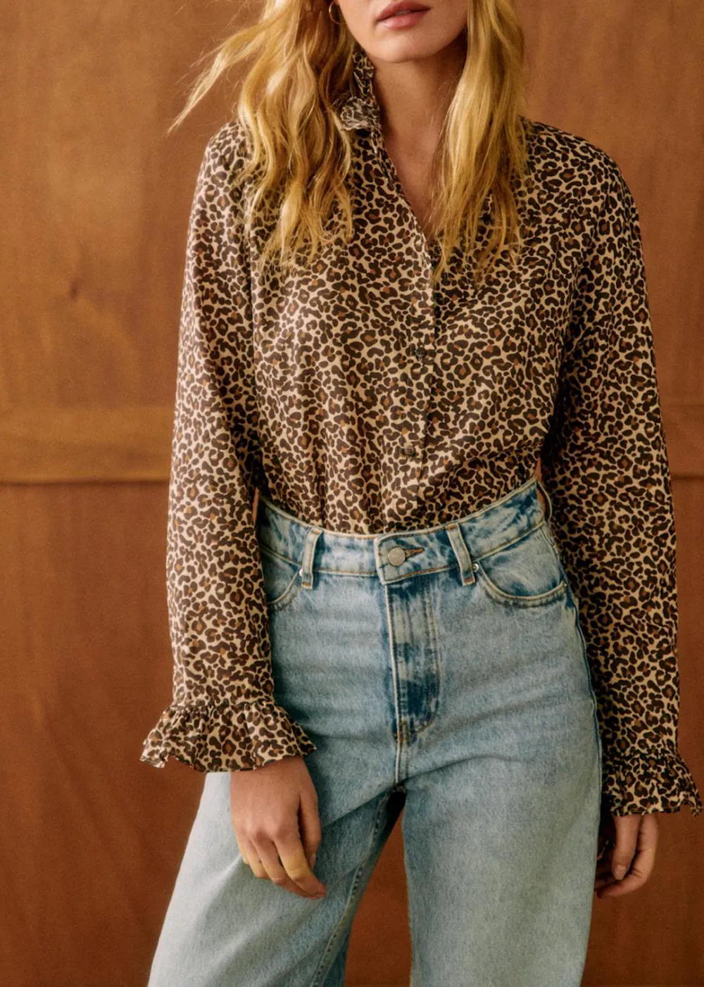 Beige Leopard Print Long Sleeve Shirt