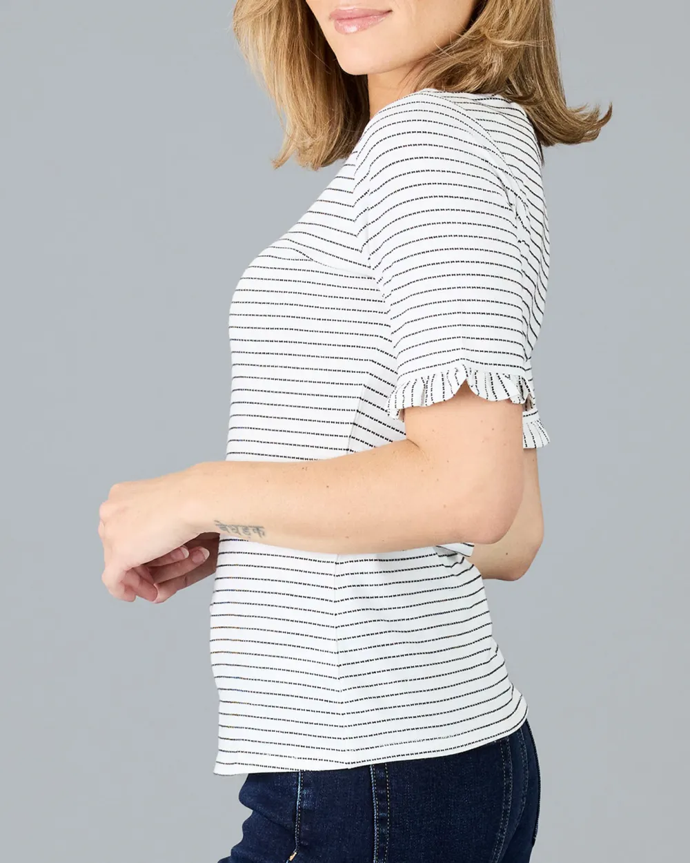 Striped Short-Sleeve T-Shirt With Ruffled Cuffs