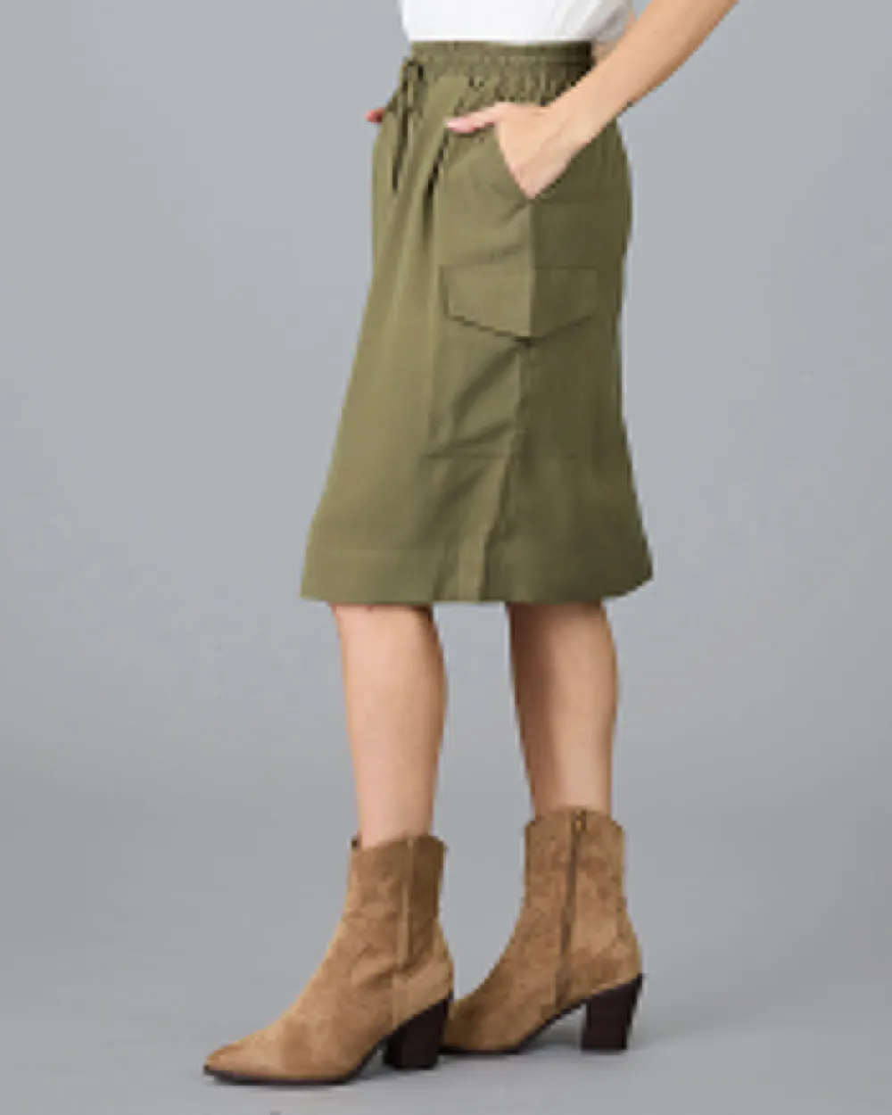 Burnt Olive Cargo Midi Skirt
