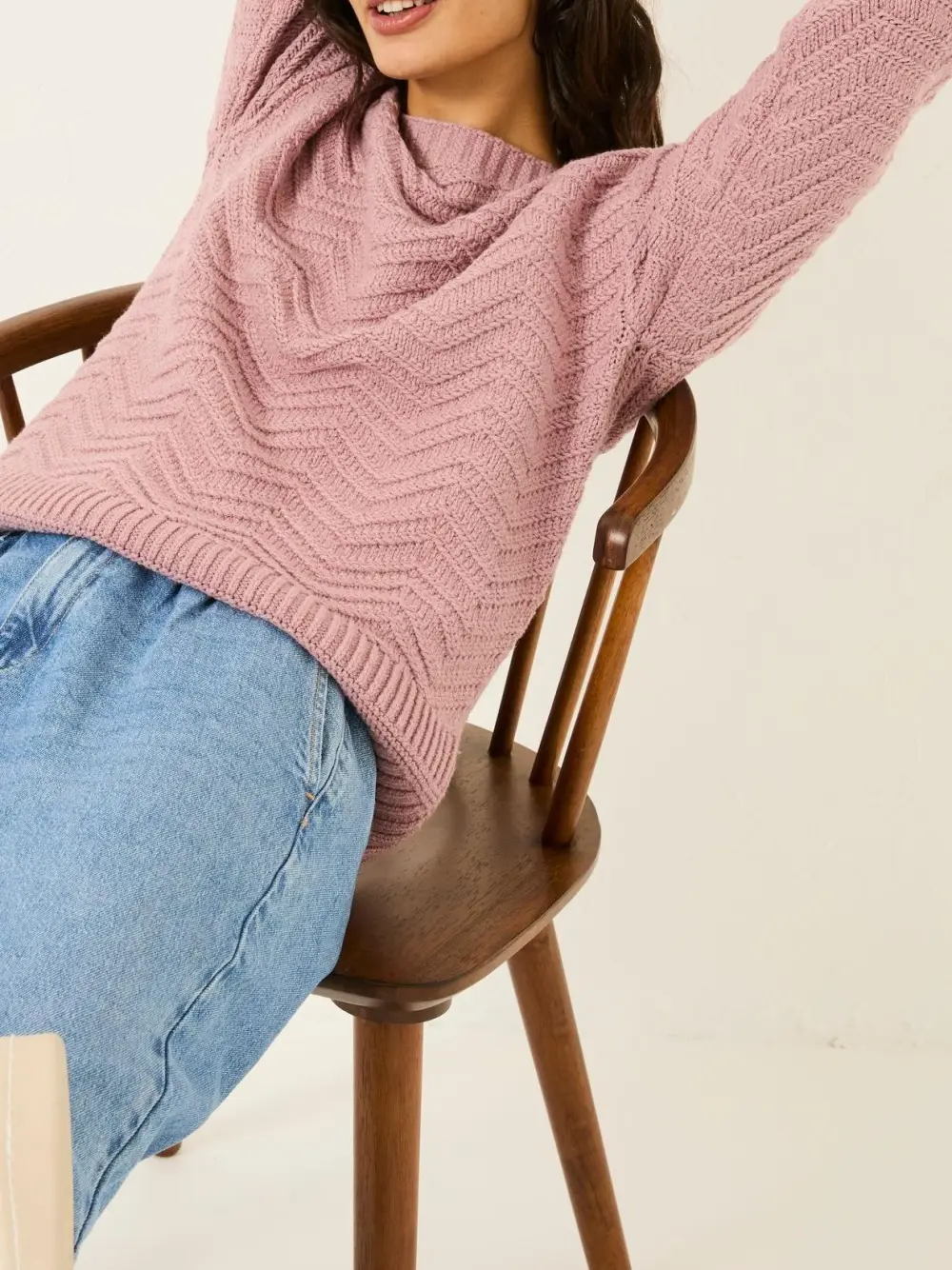 Mid Pink Textured Knitted Jumper