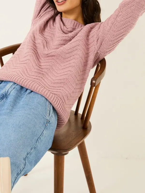 Mid Pink Textured Knitted Jumper