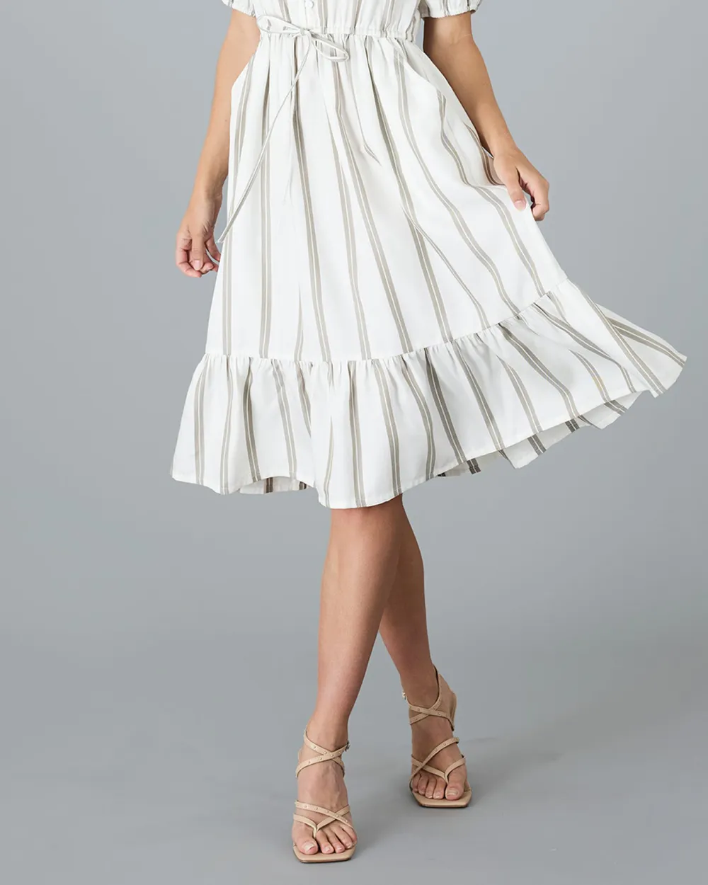 White Striped Midi Dress