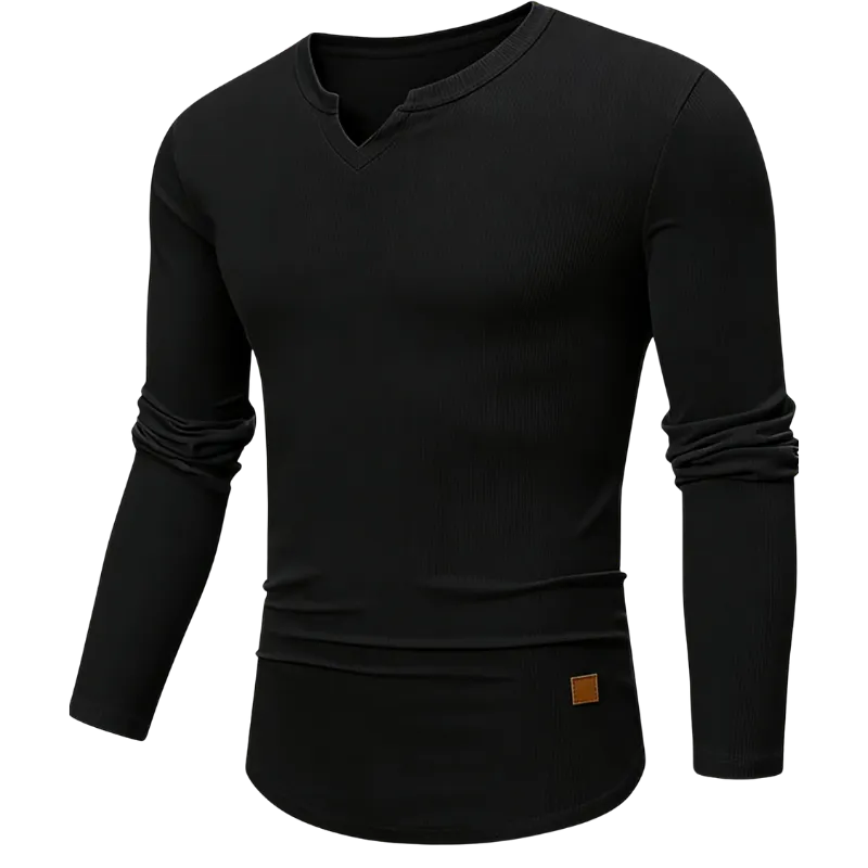 Mens Long Sleeve Muscle V-Neck Longline Ribbed Tee Shirts