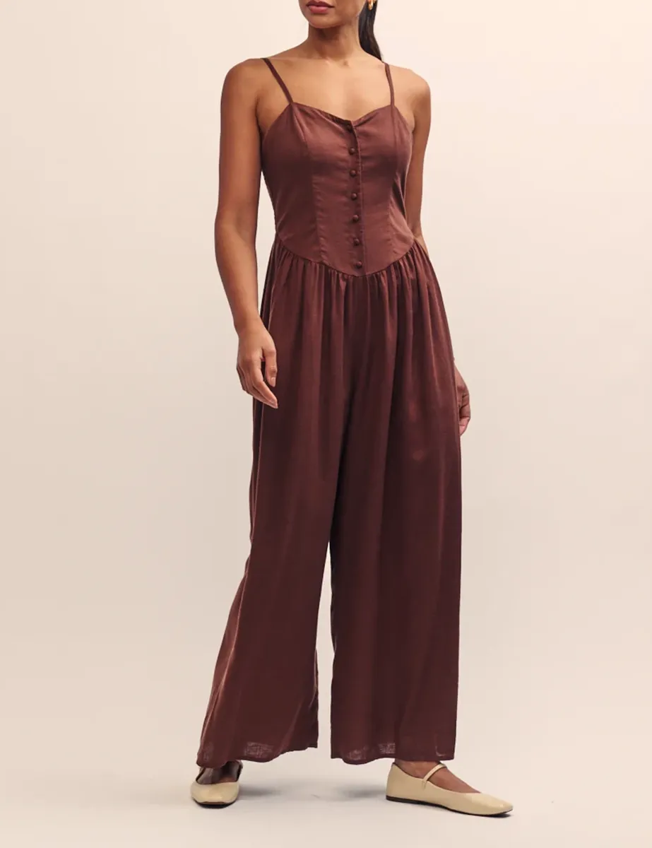 Brown Wrap Front Wide Leg Jumpsuit