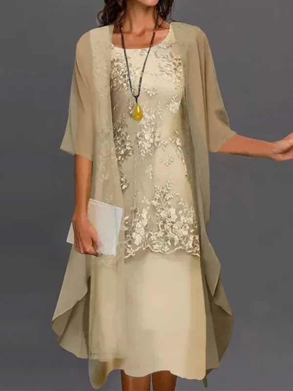 Elegant Lace Chiffon Dress Two-Piece Suit