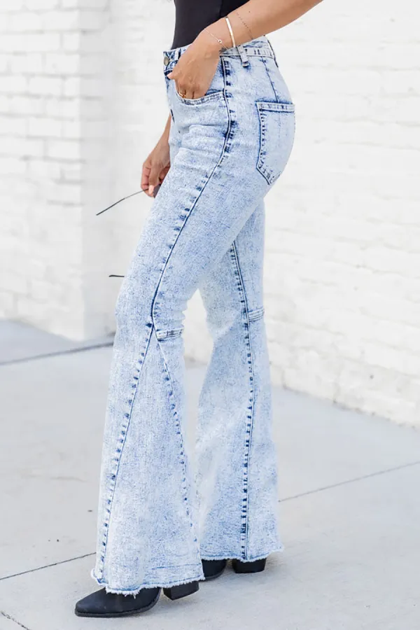Acid Wash High Waisted Flare Jeans