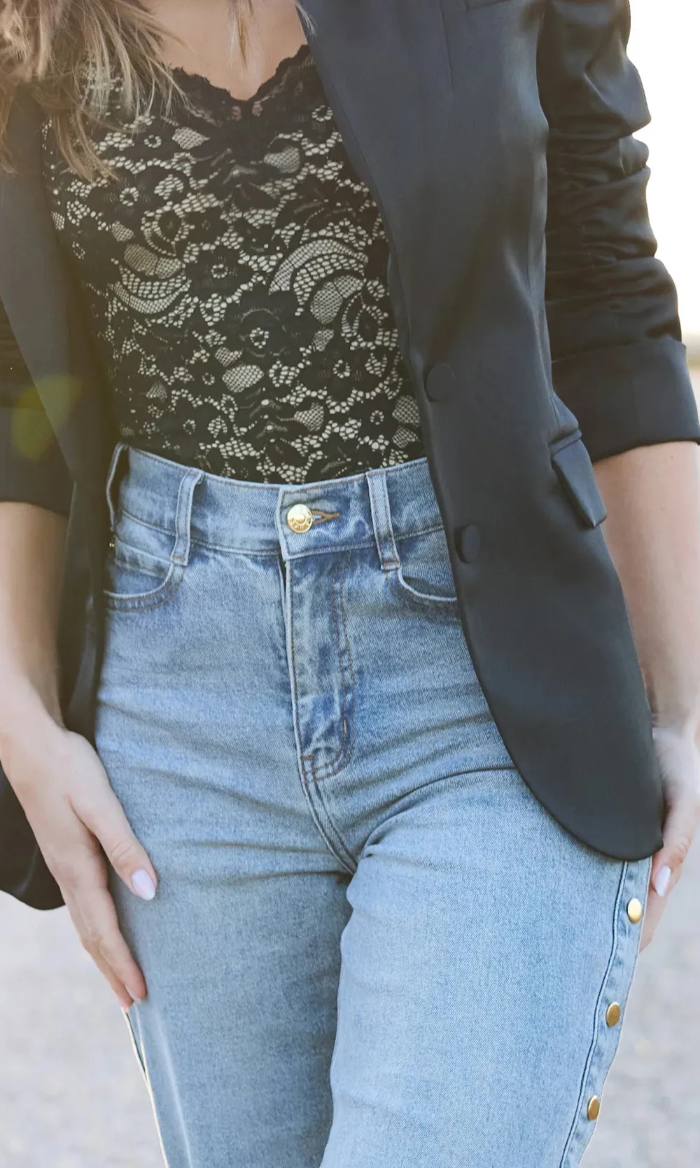 Trendy Slit Snap-Button Jeans