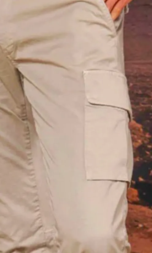 Men's Light Beige Stretch Cotton Slim Fit Large Pocket Overalls