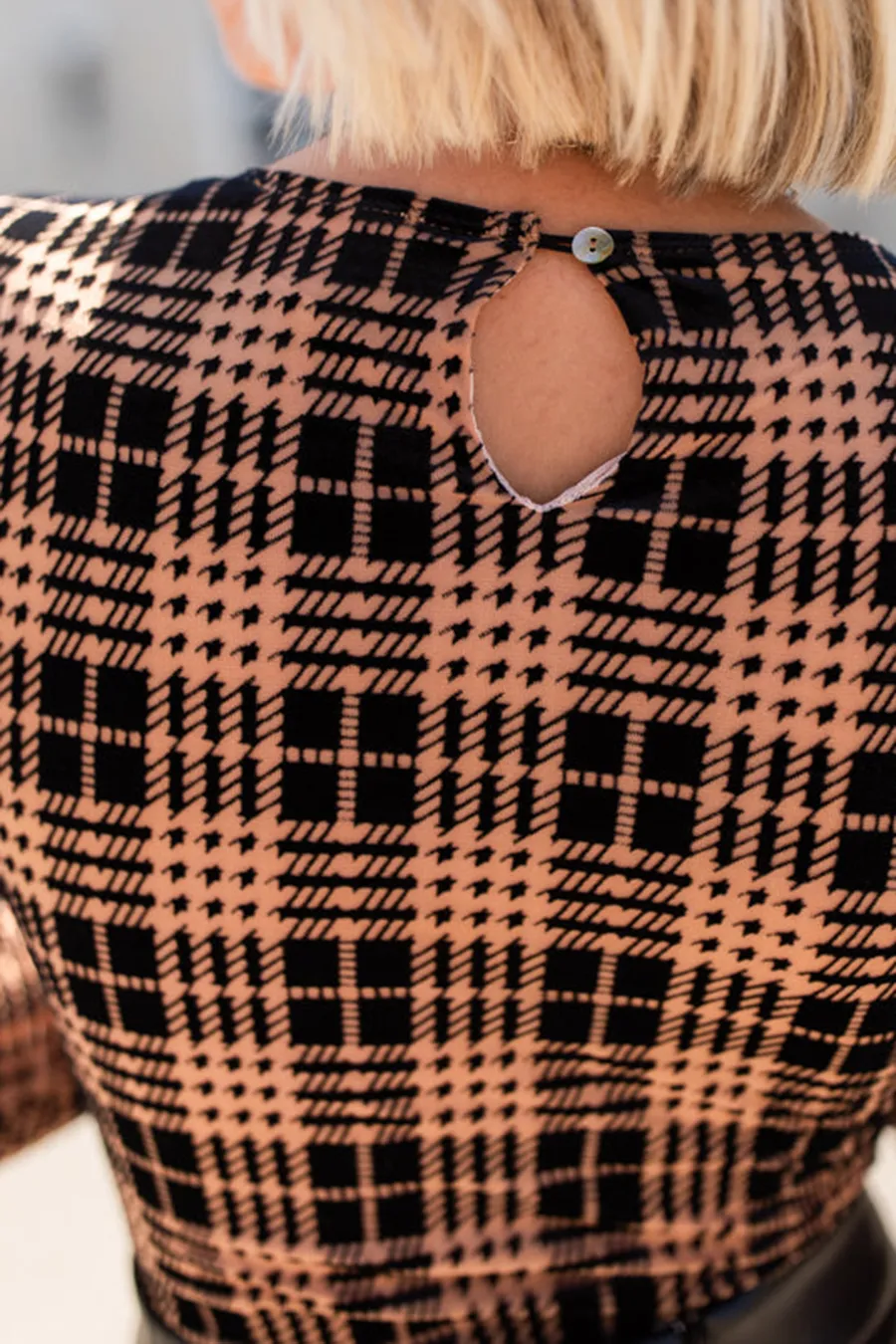 Brown and Black Velvet Plaid Print Bodysuit