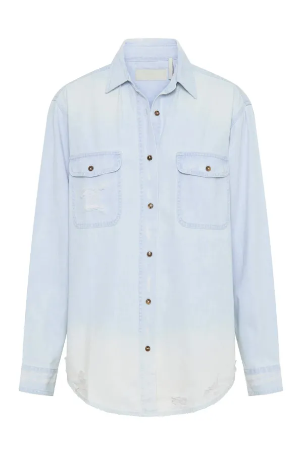 Retro Minimalist Lazy Style Light Blue Long-Sleeved Shirt