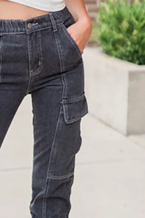 Washed Black Cargo Style Jeans