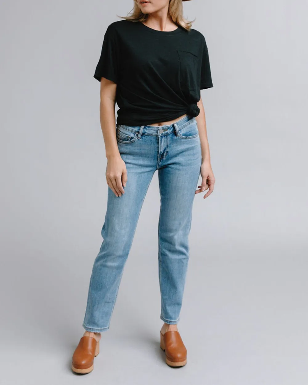 Light Wash Mid Rise Straight Jean