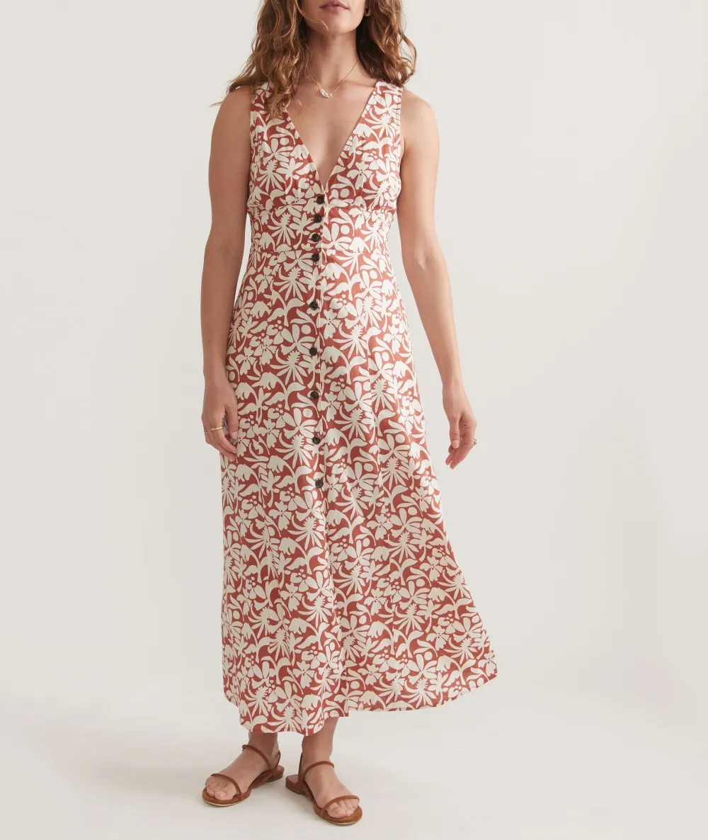 Rusty Floral Button-Front Maxi Dress