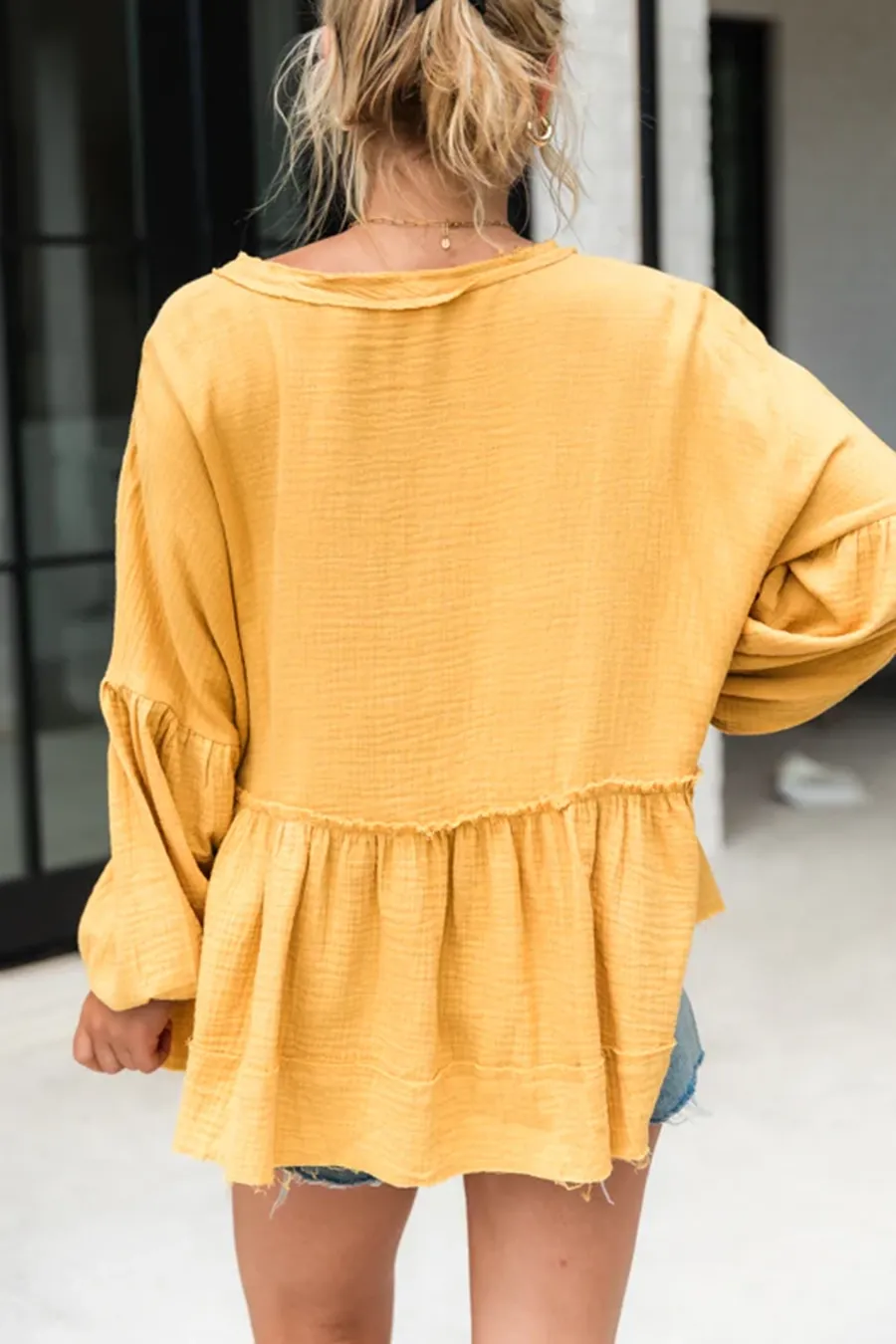 Mustard Oversized Henley Blouse