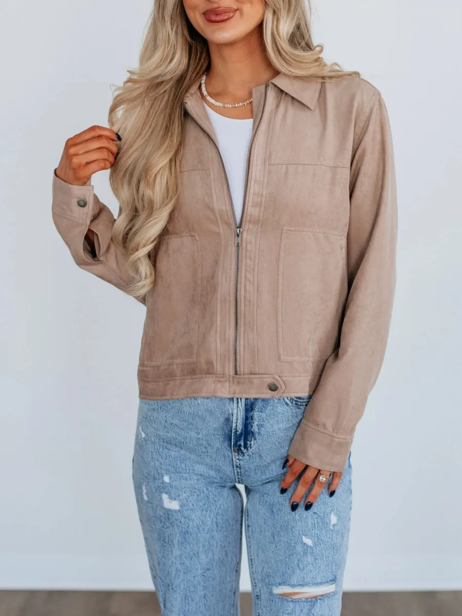 Casual Plain Zip Up Jacket