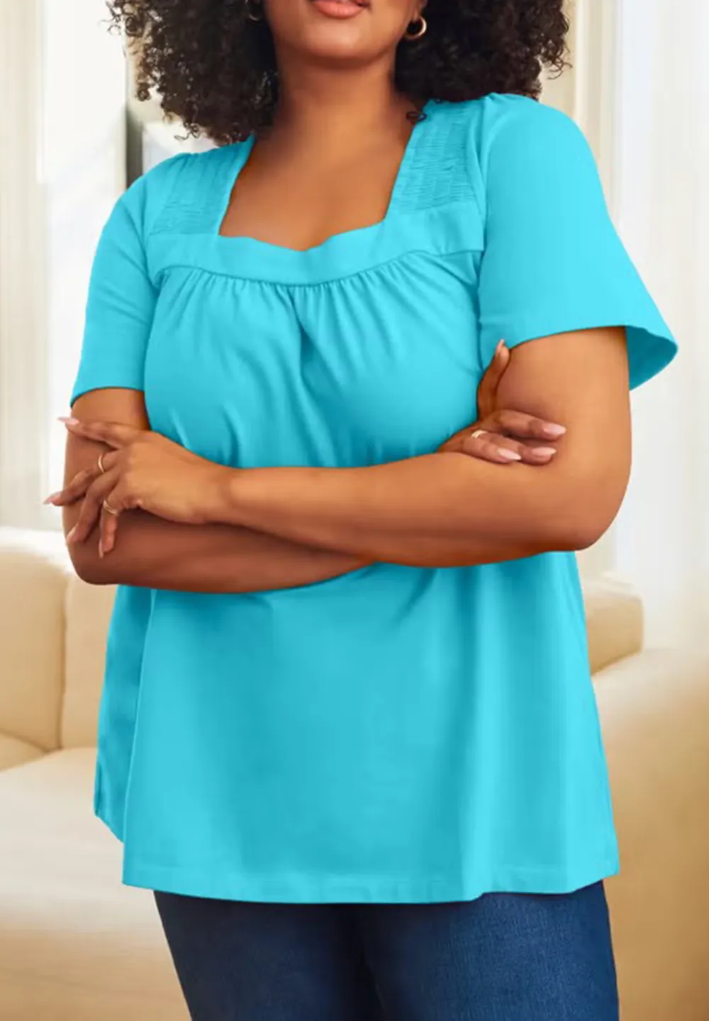 Square Neck Solid Color Top