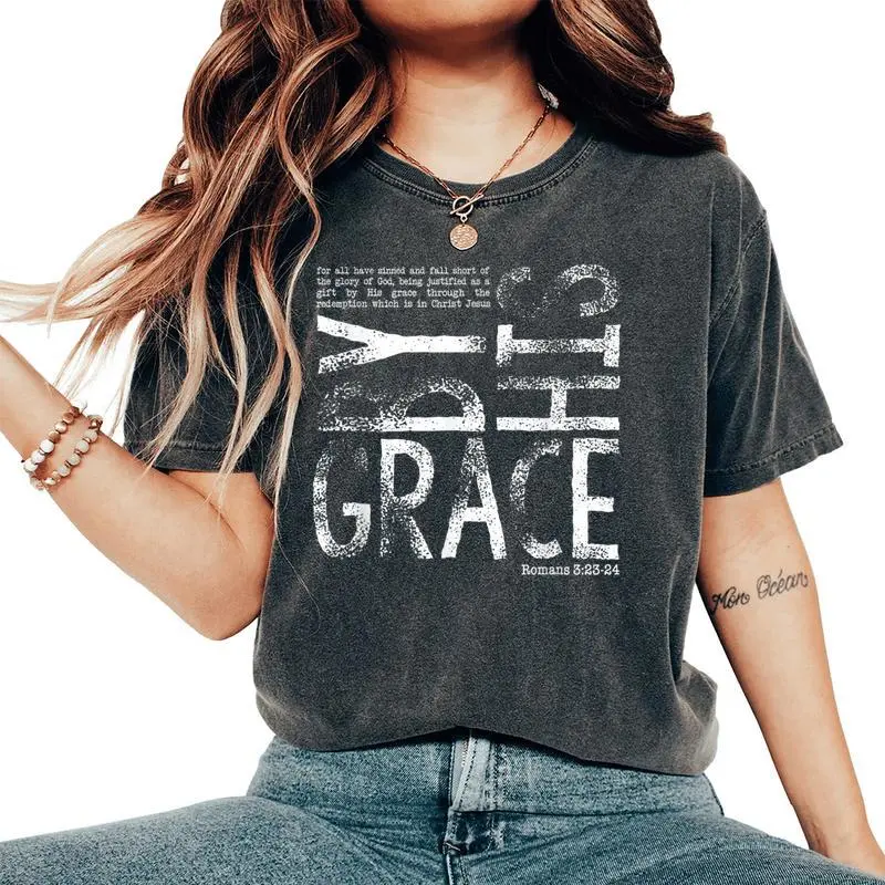 By His Grace Saved By His Amazing Grace Christian Women's Oversized Comfort T-Shirt