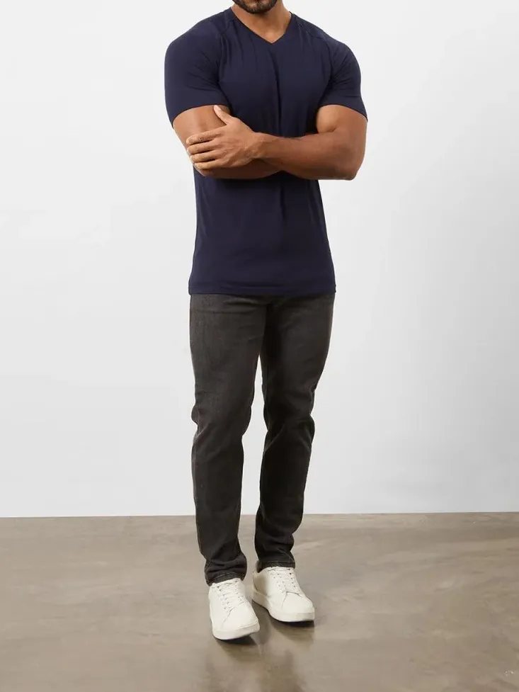Navy Soft  Athletic  V-Neck Tees