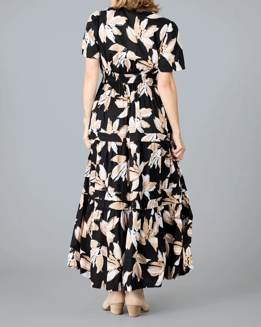 Black Floral Print Maxi Dress