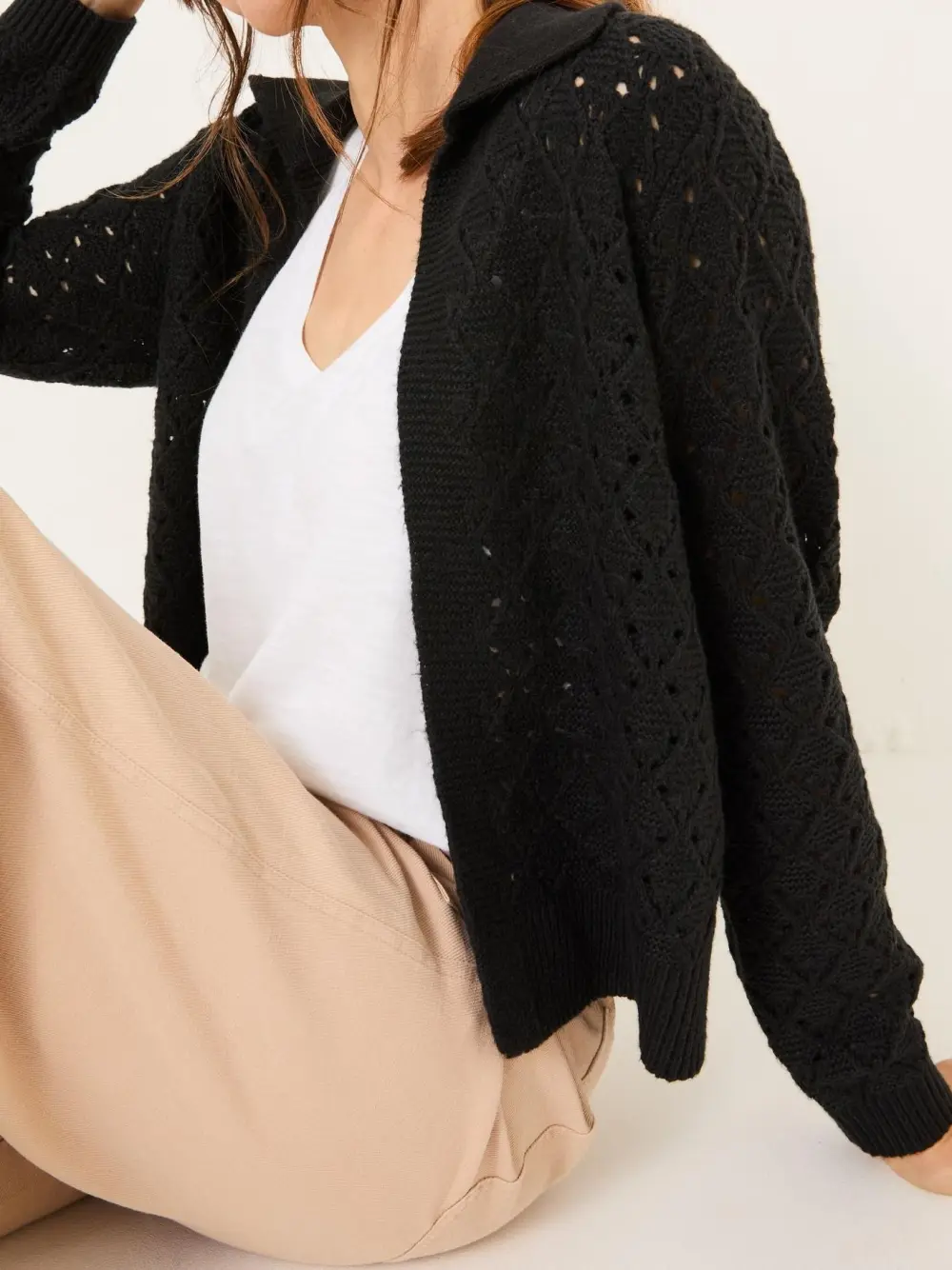 Black Pointelle Knitted Cardigan