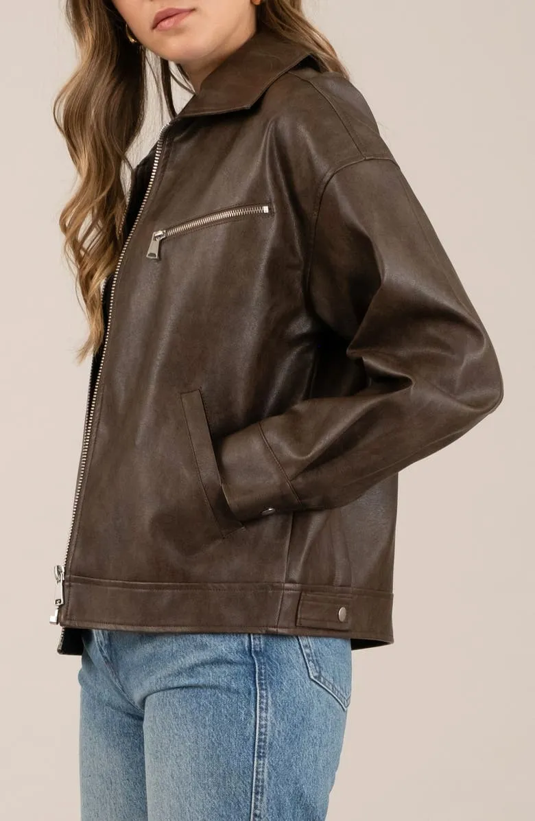 Faux Leather Bomber Jacket