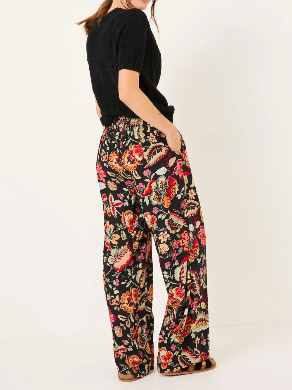 Black Floral Wide Leg Trousers