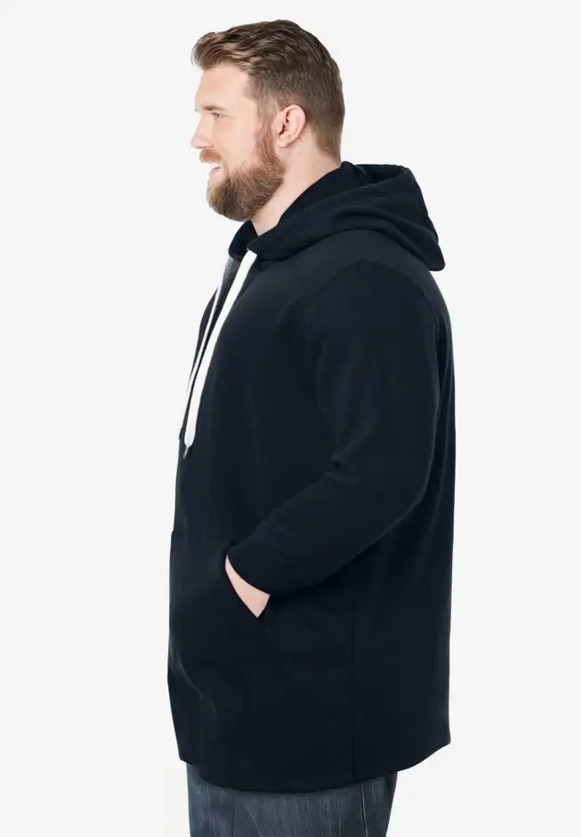 Fleece longer-length pullover hoodie