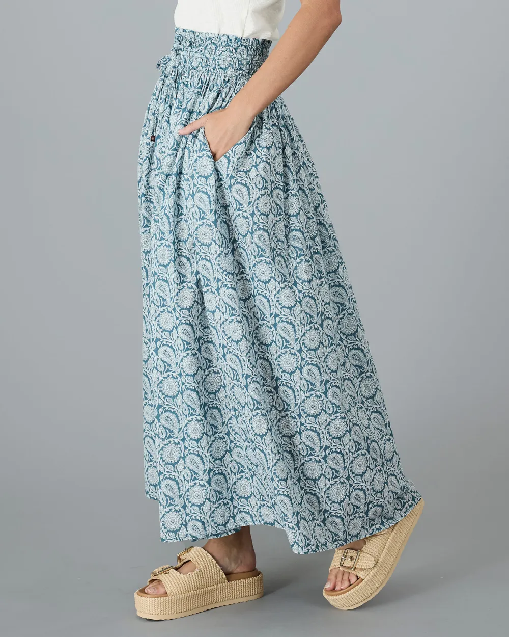 Light Blue Patterned Maxi Skirt