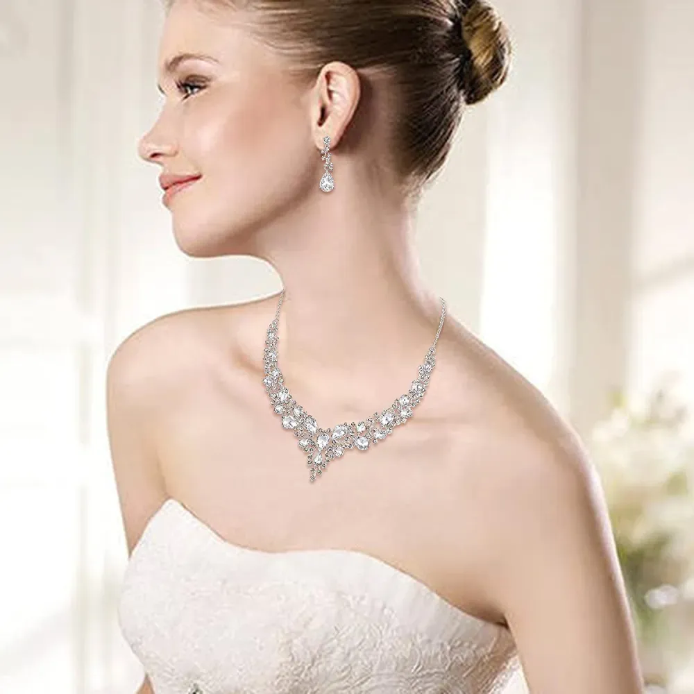 Rhinestone Crystal Necklace and Earrings Set