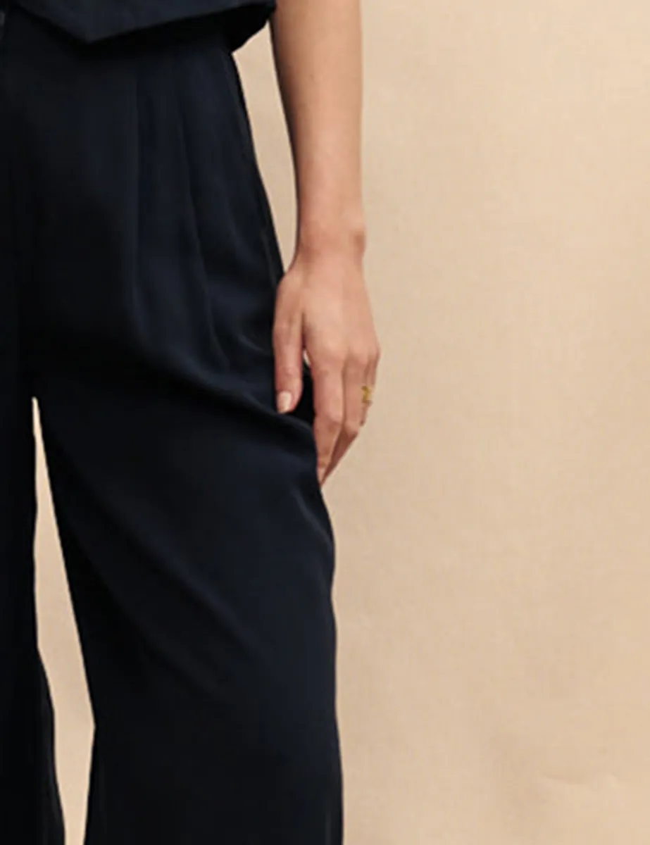 Black Tailored Front Pleat Trousers