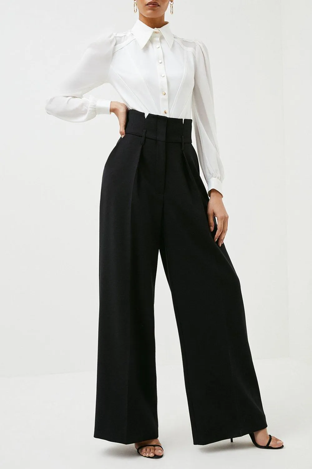Tall Tailored Compact Stretch High Waist Wide Leg Trousers