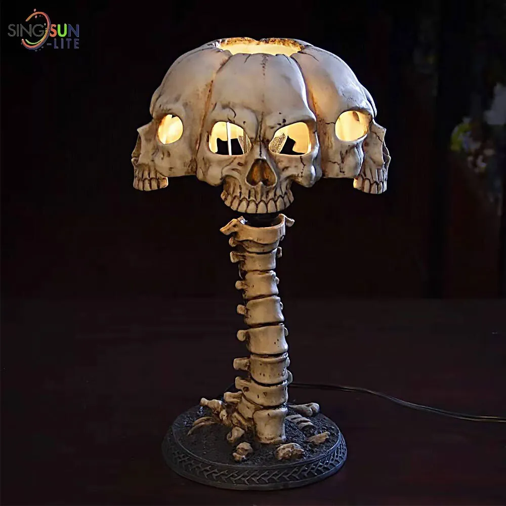 Halloween Luminous Skull Night Light Creative Resin Skull Table Lamp Home Office Decor Desktop Ornament Halloween Party Decora