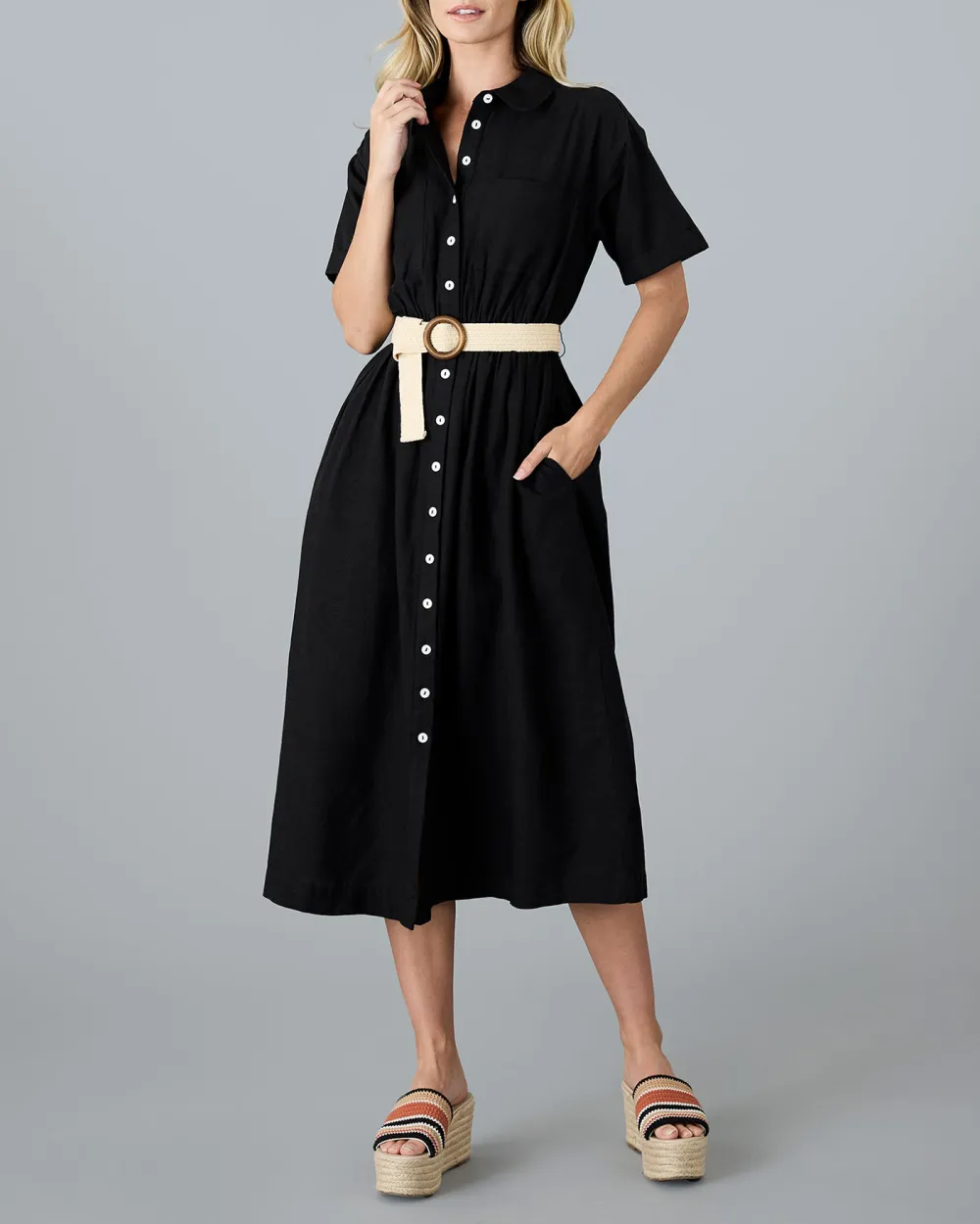 Black Button Down Midi Dress