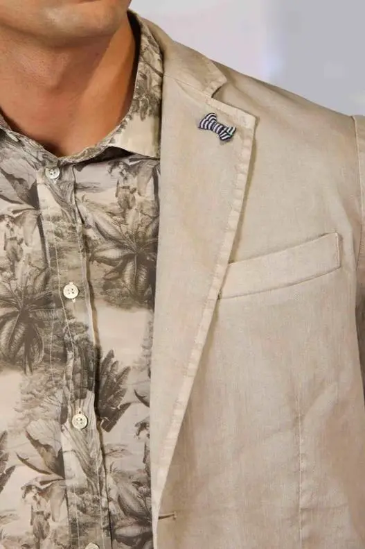 Light Beige Men's Cotton and Linen Twill Suit Jacket