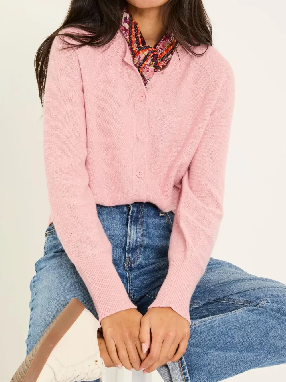 Mid Pink Knitted Button Front Cardigan