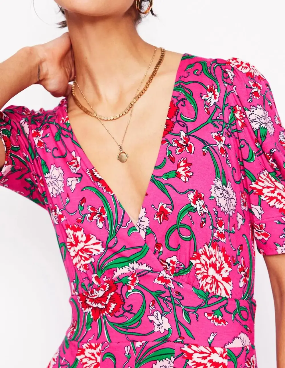 Magenta Pleated Jersey Wrap Dress