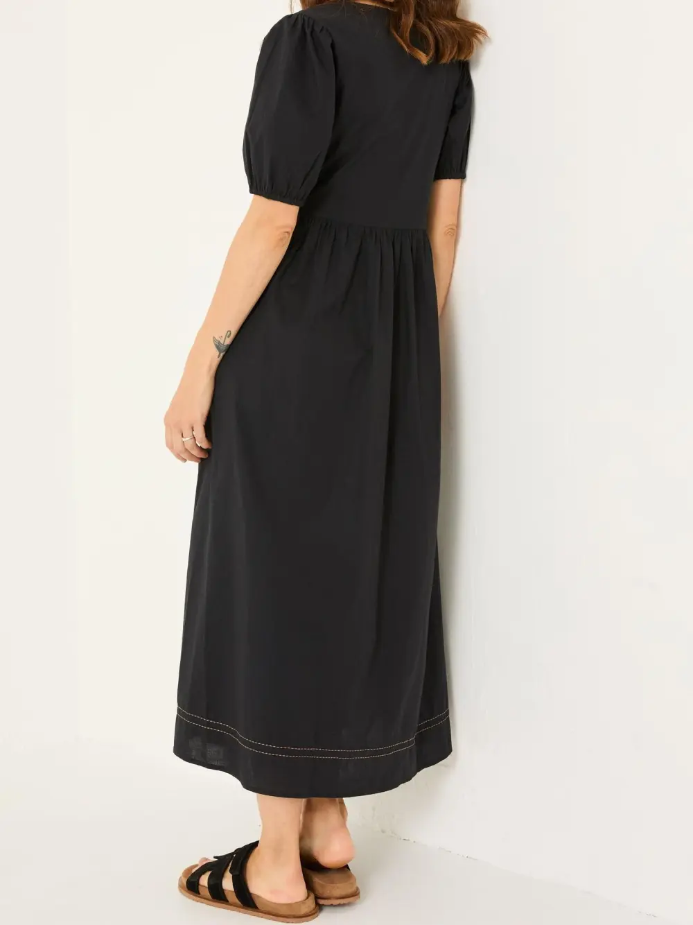 Black Embroidered Cotton Midi Dress