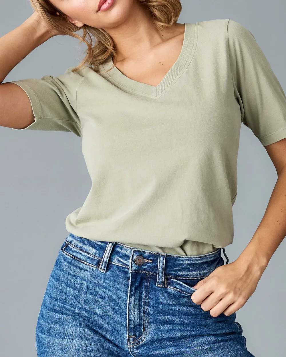 Chic Seagrass V-Neck Short Sleeve Top