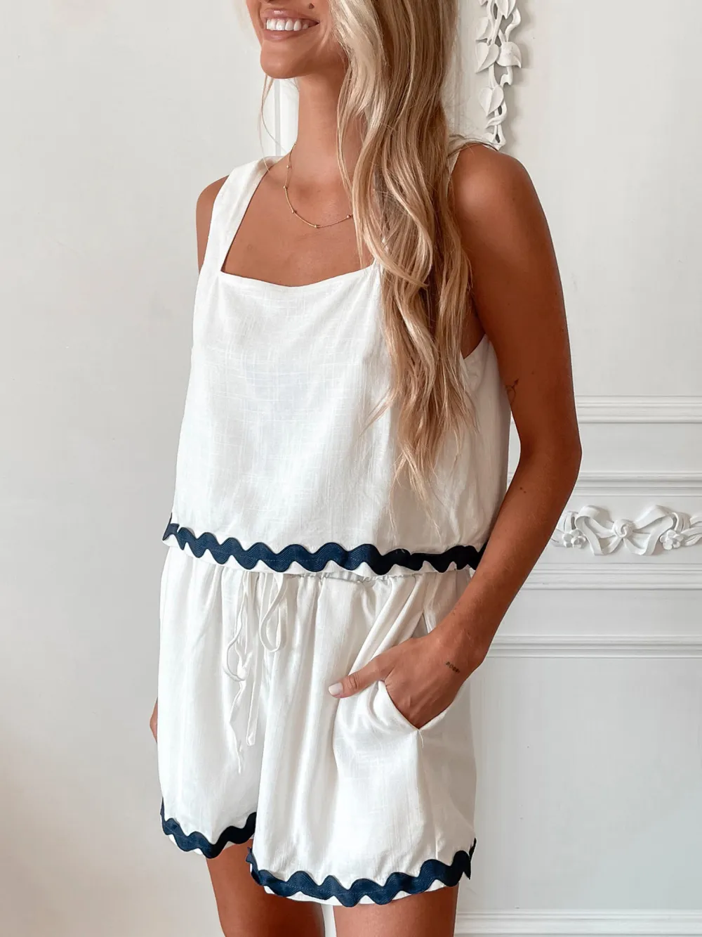 White Multi High Waist Shorts