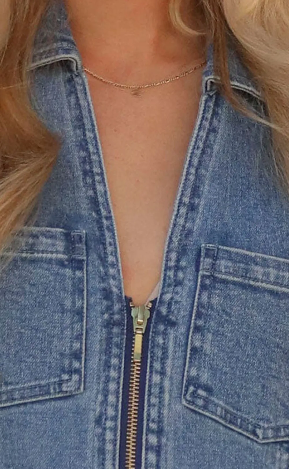 Denim Zip Front Short Dress