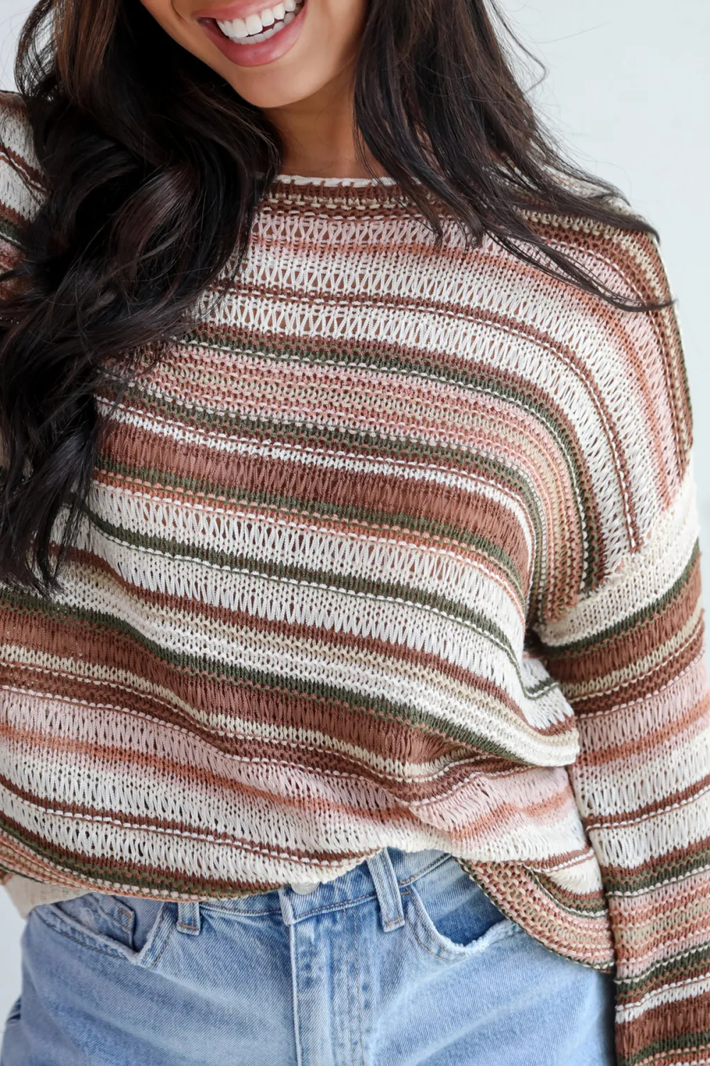 Simply Decadent Cream Striped Lightweight Knit Sweater