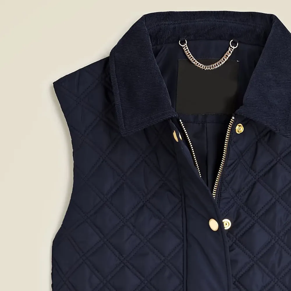 Corduroy-trim Quilted Vest In Green