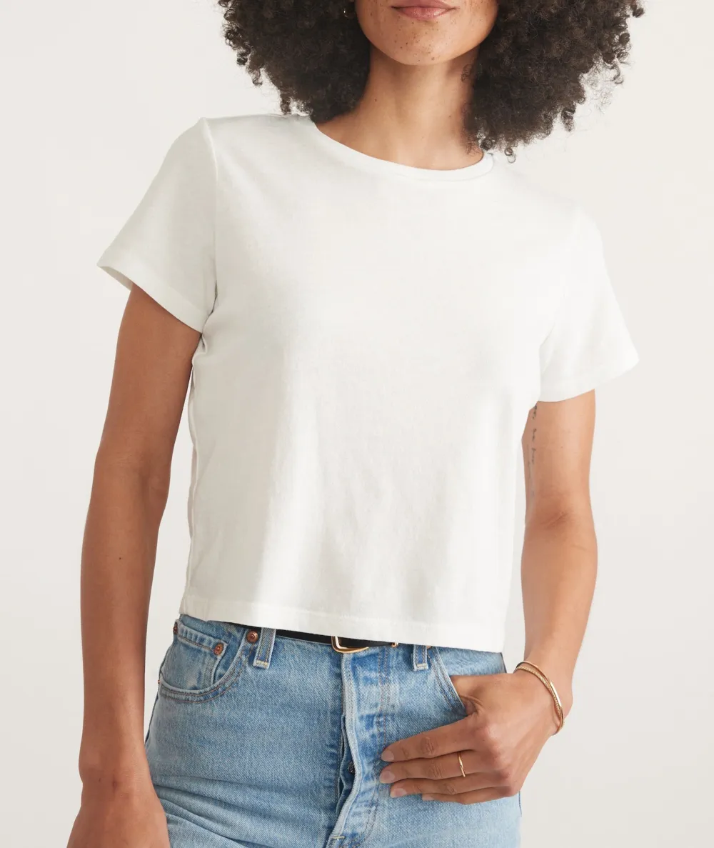 Cropped White Crew Neck Trendy Tee