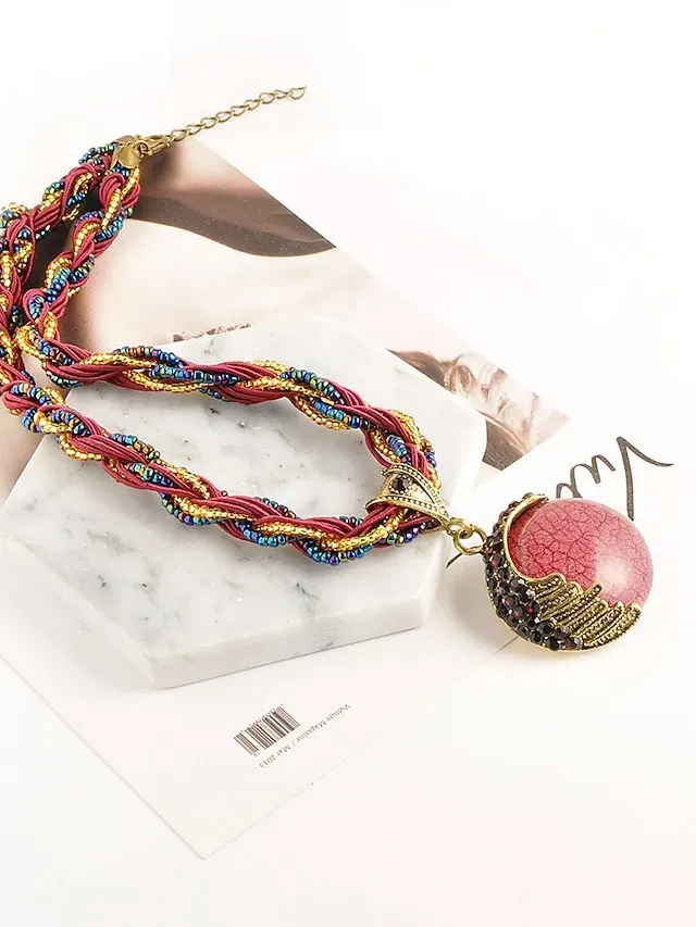 Women's Bohemian Necklace Vintage Sweater Chain Ethnic Style Rice Beads Woven Archaistic Outdoor Geometry Necklace