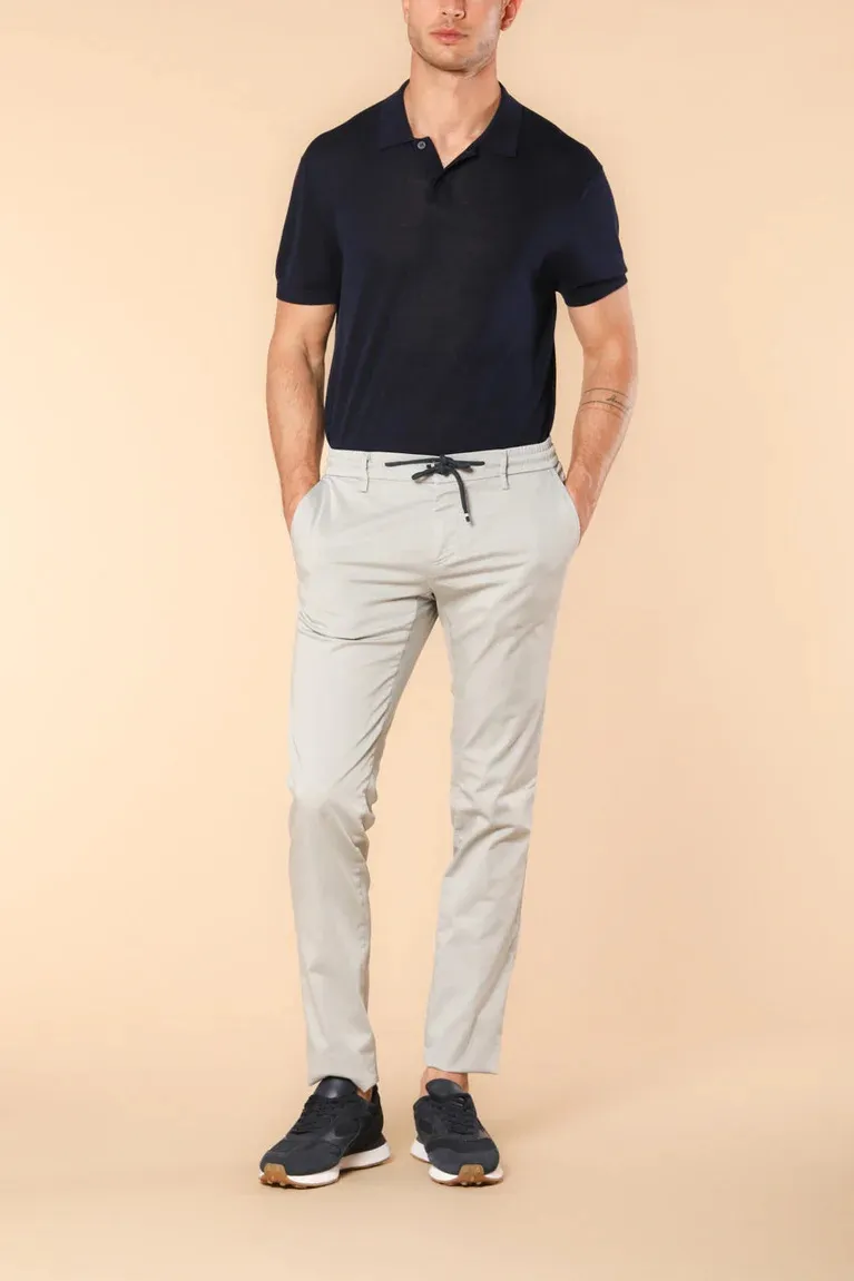 Men's  Pearl Gray Twill Elastic Waist Slim Fit Trousers