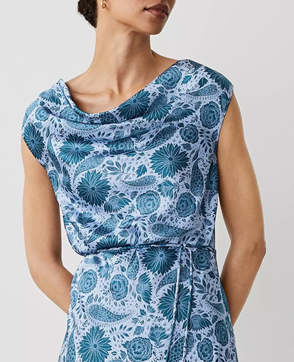 Floral Cowl Neck Flare Midi Dress